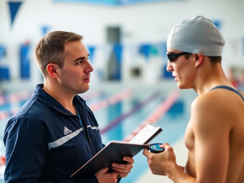 Coach providing individual feedback poolside